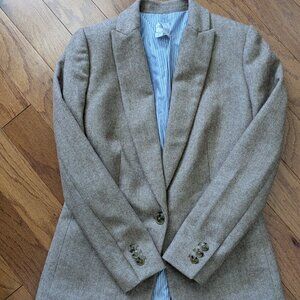 J. Crew Herringbone Wool Blend Holland Blazer Jacket Women Size 00 Brown/White